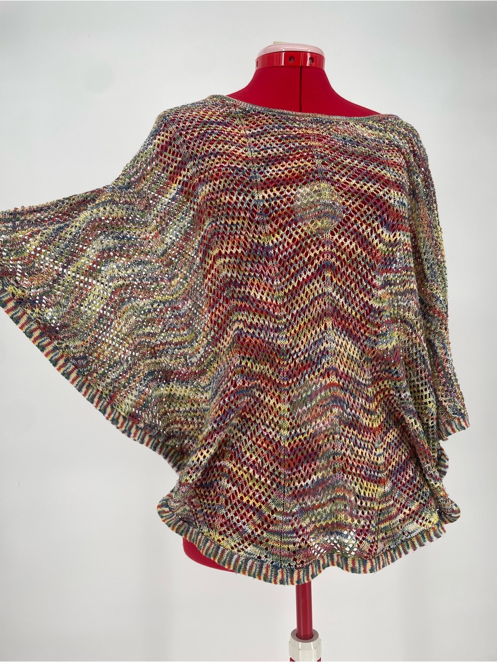 Muted Rainbow Striped Open Knit db Brand Poncho Festival Boho Shawl Tunic Top